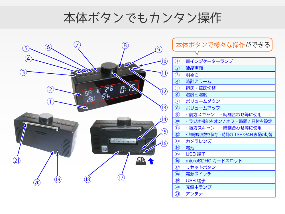 【小型カメラ】Wi-Fi置時計型ビデオカメラ(匠ブランド)『Radio state』(ラジオステイト)